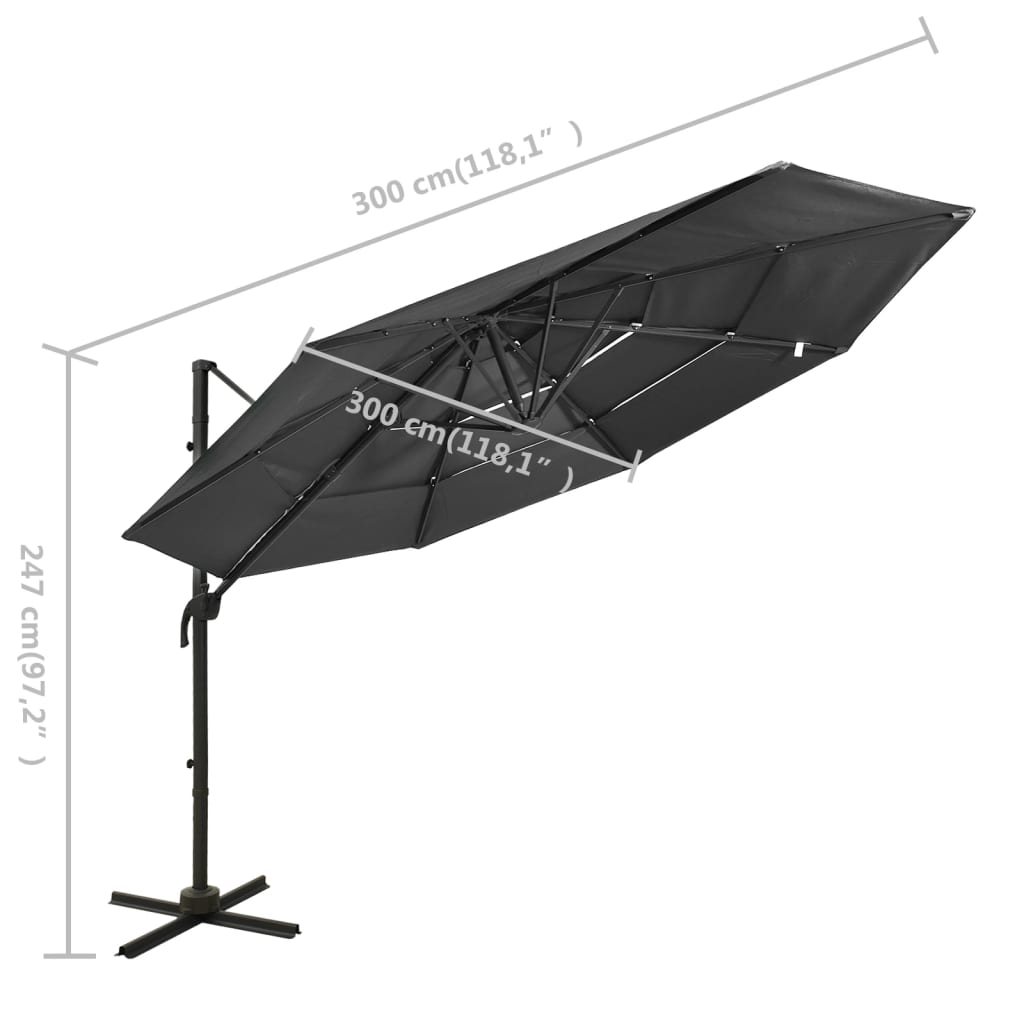Parasol à 4 niveaux avec mât en aluminium Anthracite 3x3 m
